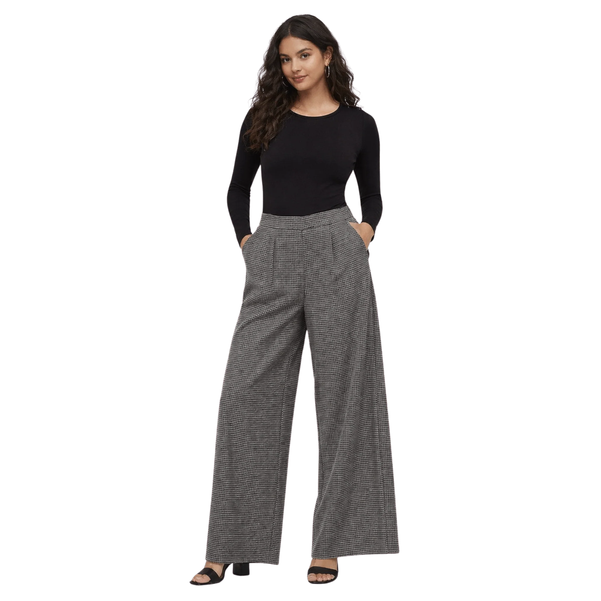 Wide-Leg Tailored Check Trousers