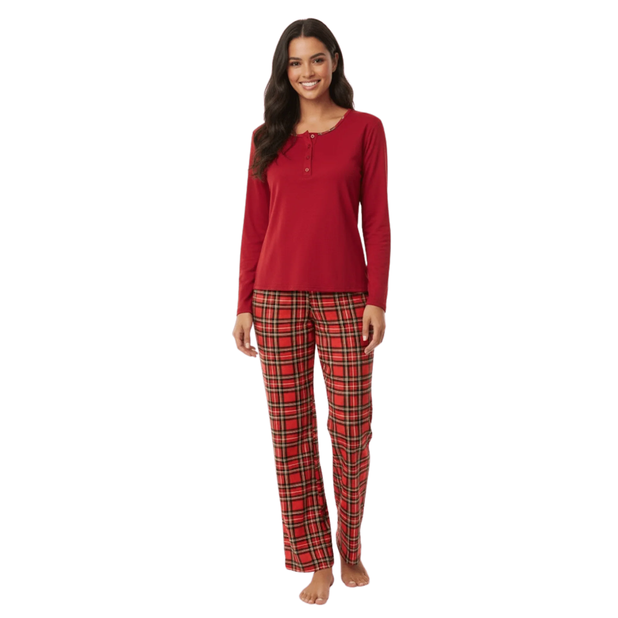 Women’s Cozy Henley Pajama Set – Printed & Plaid Collection - Image 2