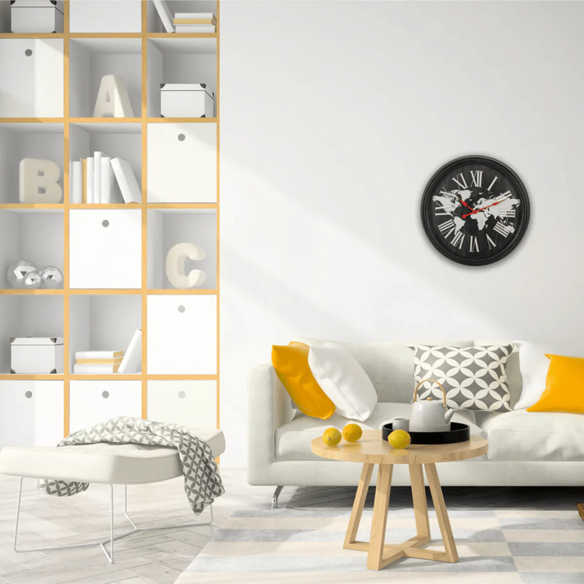 World Map Clock 21 Black White